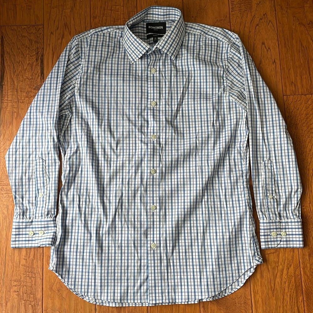Bonobos Jetsetter blue plaid button down 16/32